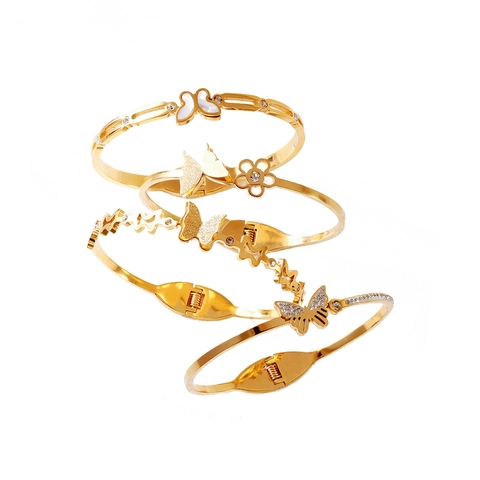Vlinder Armring Voor Dames Titanium Staal Verguld Met Zirkoon En Schelp Hoogwaardige Elegante Sieraden Niet Vervagend