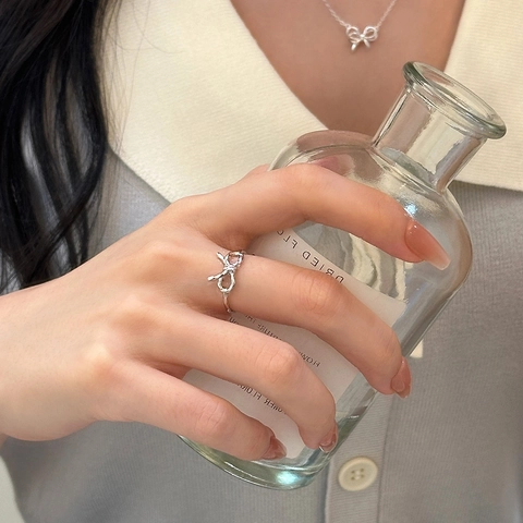 Bow Knot Ring 925 Sterling Silber Gedreht Ausgehöhlt Verstellbar Offener Ring Für Damen Süßer Eleganter Schmuck