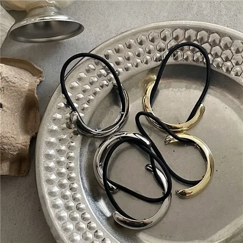 Minimalistischer Spiegel Legierung Halbkreis Pferdeschwanz Halter Haargummi Elastisches Band Metallisch Glänzend