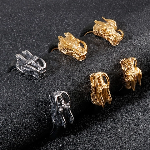 Dubbele Drakenkop Manchetarmband Roestvrij Staal En Leer Retro Punk Armband Verstelbaar Voor Heren Coole Sieraden