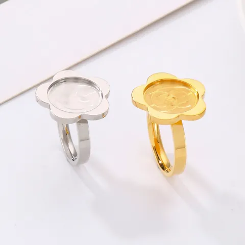 Bandeja De Base De Anillo En Forma De Flor Acero Inoxidable Chapado En Oro De 18K DIY Fabricación De Joyas Camelia Mujeres Elegante
