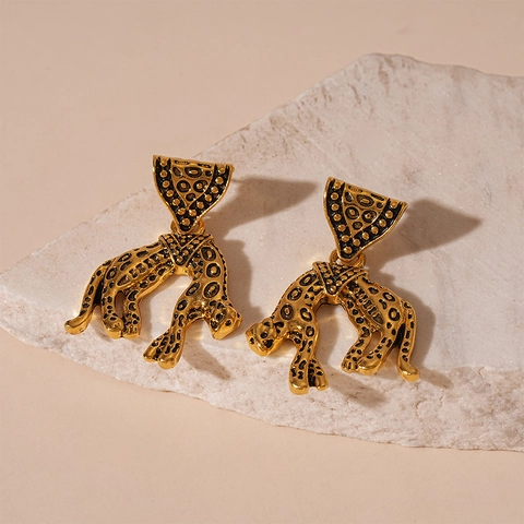 Vintage Gold Leopard Drop Earrings Alloy Animal Shape Jewelry With 925 Sterling Silver Earring Post For Women Fashion