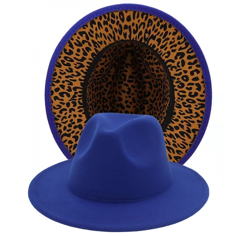 Fedora Hat Wide Brim Wool Felt Jazz Cap Elegant Vintage Style Fashion Headwear With Leopard Print Lining Women Men