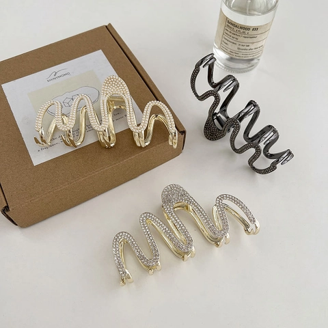 Molletta Per Capelli Grande Onda Lega Metallo Perla Artificial Strass Elegante Fermaglio Copricapo Per Donne Ragazze