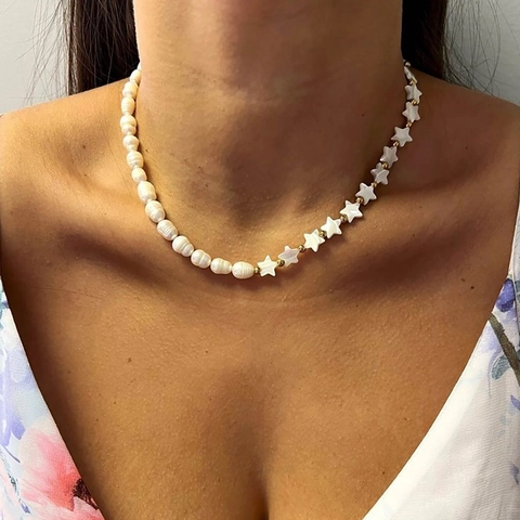Barock Süßwasserperle Herz Muschel Halskette 18K Vergoldete Kupferperlen Verstellbare Schlüsselbeinkette Damen Schmuck Geschenk