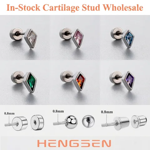 Rhombus Kite Zircon Stud Earrings Stainless Steel Screw Back Helix Piercing Minimalist Geometric Jewelry Women