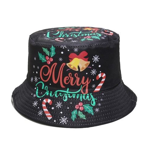 Christmas Bucket Hat Polyester Santa Reindeer Print Festive Holiday Party Sunshade Outdoor Unisex Novelty Hat