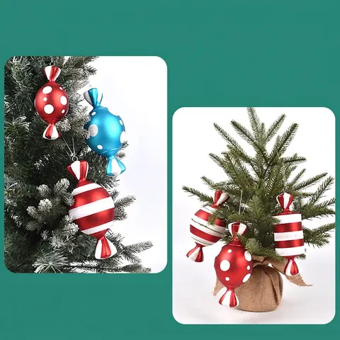 Christmas Candy Hanging Ornaments PVC Painted Glitter Striped Dotted Festive Holiday Tree Showcase Party Decorations
