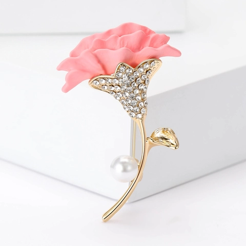 Elegante Spilla A Fiore Di Garofano Lega Smalto Cristallo Perla Artificial Spilla Pianta Per Donna Gioielli Moda Regalo
