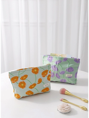 Trousse De Toilette En Toile Florale Grande Capacité Fermeture Éclair Organisateur Maquillage Voyage Style Français Doux