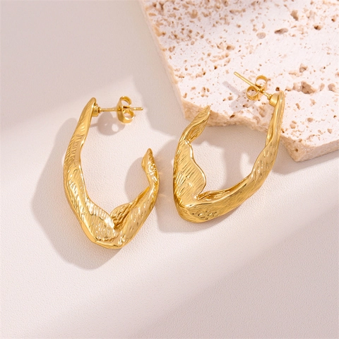 Irreguläre Gehämmerte Creolen Aus Edelstahl 18K Vergoldet Verdreht Geometrisch Minimalistisch Vintage Schmuck Damen