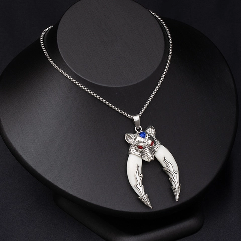 Simulated Wolf Tooth Pendant Necklace Alloy Resin Stainless Steel Vintage Ethnic Tribal Animal Head Jewelry Men
