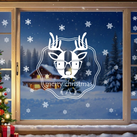 Pegatinas Ventana Navidad Estáticas Blancas Papá Noel Muñeco Nieve Reno Copo Nieve Calcomanías Puerta Cristal Decoración Festiva