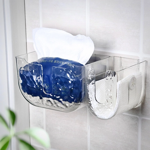 Caja De Pañuelos De Pared De PET Transparente Impermeable Antipolvo Sin Perforaciones Textura Ondulada Organizador De Baño