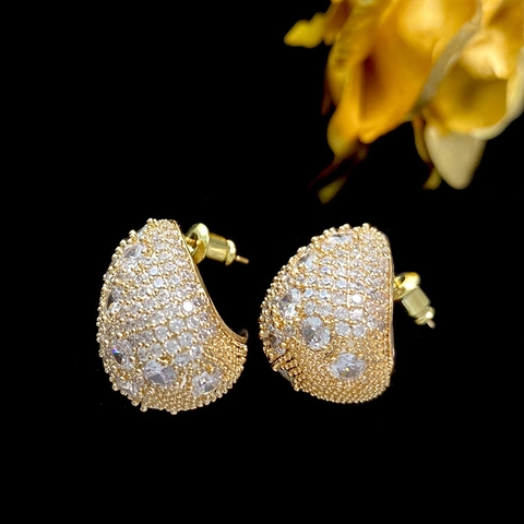 Water Drop Stud Earrings Shiny Pavé Zircon Copper Teardrop Luxury Elegant Statement For Women