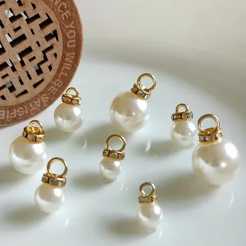Dijes De Perlas Artificiales De Imitación De Alto Brillo Colgantes Redondos Con Tapa De Aleación De Strass Para Joyería DIY Decoración