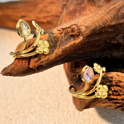 Vintage Roestvrij Staal Bloem Strass Open Ring Vrouwen Hart Geometrisch Verstelbare Mode Sieraden Geschenk