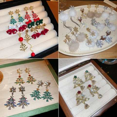 Weihnachtsbaum Schneeflocke Elch Ohrringe Legierung Strass Künstliche Perle Mit 925 Sterling Silber Ohrringstecker Festlicher Schmuck
