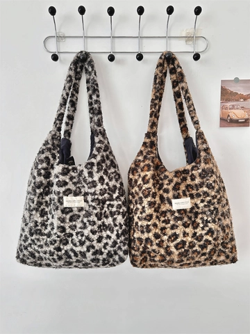 Sac Cabas En Peluche À Imprimé Léopard Grande Capacité Doux Automne Hiver Sac À Épaule Avec Fermoir Magnétique Doublure En Popeline