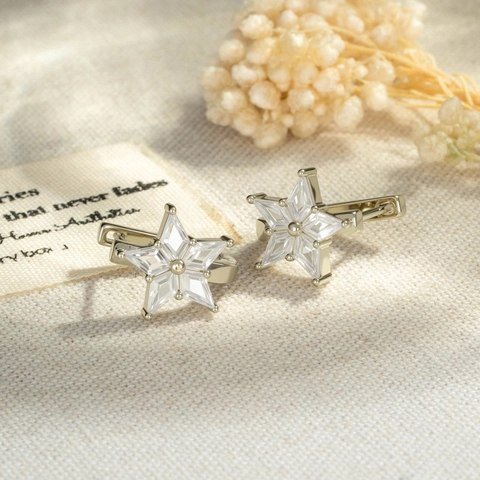 Five-Pointed Star Cubic Zirconia Inlaid Copper Ear Cartilage Buckle Piercing Earring For Women Elegant Vintage Style