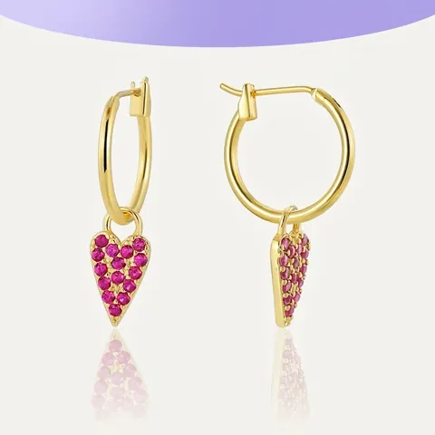 Herz Hoop Ohrringe Kupfer Vergoldet Mit Lila Zirkonia Schicker Kleiner Anhänger Schmuck Für Damen