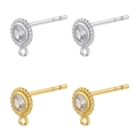 Pendientes De Botón Redondos Latón Circón Micro Pave Círculo Bucle DIY Accesorios Fabricación Joyas Mujeres