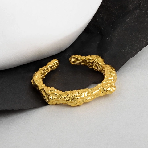 Unregelmäßiger Lava Textur Offener Ring Unebene Oberfläche Kupfer Verstellbarer Minimalistischer Moderner Schmuck Für Damen