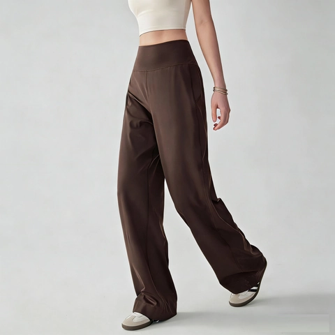 Hoch Taillierte Yoga-Hose Mit Weitem Bein Für Damen Nylon Spandex Schnelltrocknend Hintertasche Locker Fitnesshose