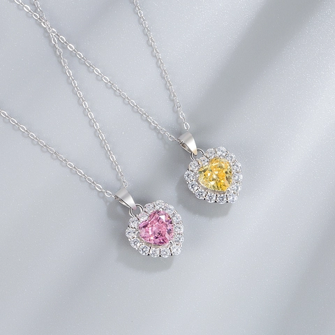 Conjunto de Joyas de Plata de Ley 925 con Strass en Forma de Corazón Collar Pendientes Anillo para Mujer Accesorios