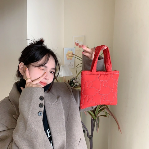 Gesteppte Handtasche Kaninchenmuster Gepolsterte Tragetasche Tragbare Lunchbag Koreanischer Stil Damen