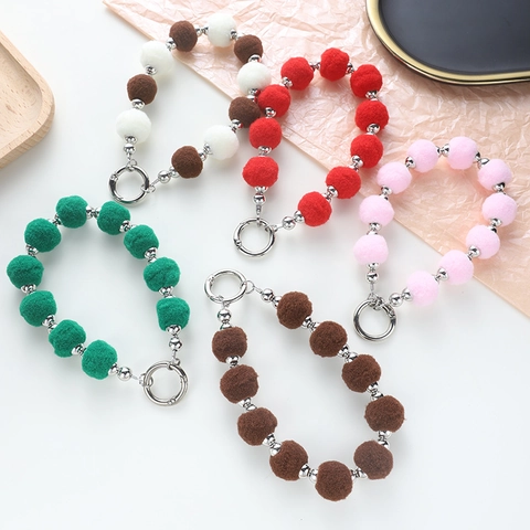 Porte-Clés En Peluche Douce Avec Perles Métalliques Pendentif De Sac Coloré Pour Femmes Filles Accessoire Mignon