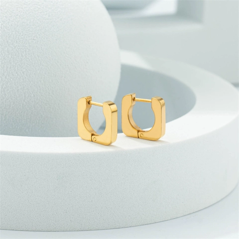 Square Hoop Earrings Minimalist Stainless Steel Geometric U Shape High Polish Fashion Jewelry For Women