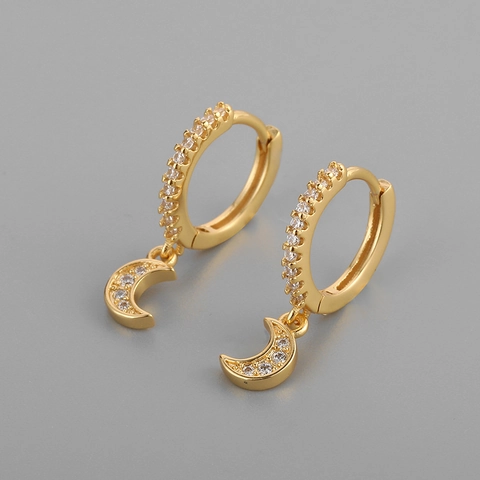 Orecchini A Cerchio Con Pendente A Luna Con Perno In Argento Sterling 925 Rame Micro Pavè Zirconia Moda Per Donna
