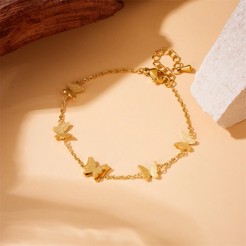 Butterfly Pendant Bracelet Gold Plated Stainless Steel Adjustable Chain Elegant Minimalist Jewelry For Women
