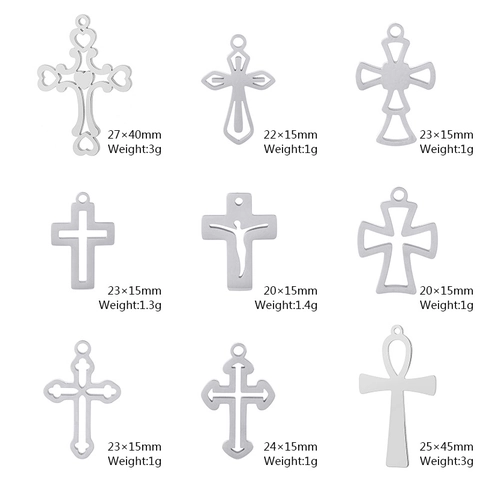 Stainless Steel Cross Pendant Hollow Out Ankh Life Key DIY Jewelry Accessories Gold Plated Religious Charm For DIY Necklace