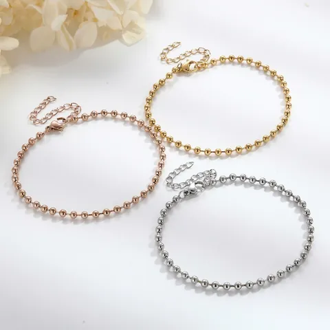 Pulsera De Cadena De Cuentas Redondas De Acero Inoxidable Simple Para Mujer Joyería Minimalista Pulida Con Extensión