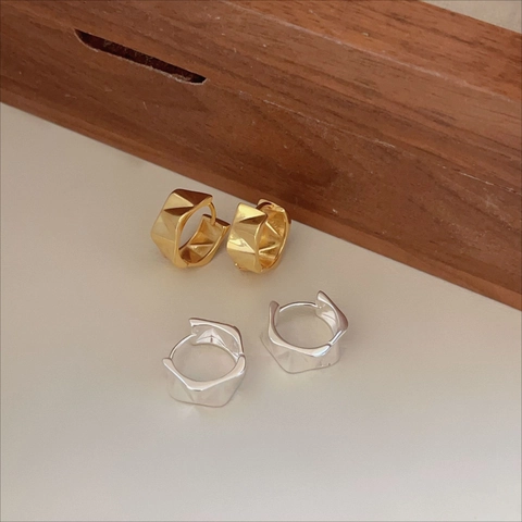 Geometric Hoop Earrings 925 Sterling Silver Irregular Cut Surface Minimalist Korean Style Jewelry For Women Elegant