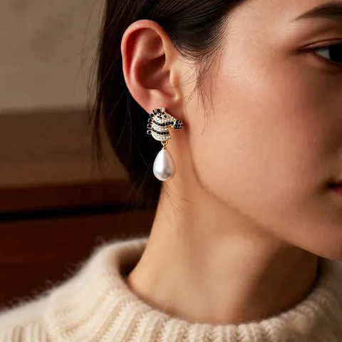 Orecchini A Goccia Testa Di Zebra Con Künstliche Perle Finte E Strass Perno In Argento Gioielli Vintage Di Lusso Per Donna