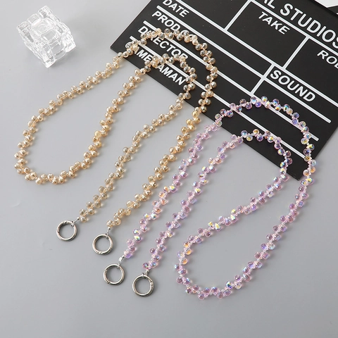 Crystal Beaded Crossbody Bag Strap Replacement Chain Teardrop Aurora Faceted Beads Lanyard With Metal Rings For Women