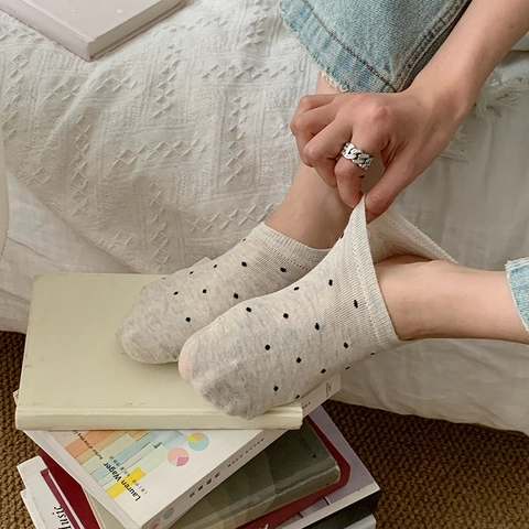 Women Invisible Boat Socks Polka Dot Cotton Breathable Low Cut Casual Comfort Spring Summer Hosiery