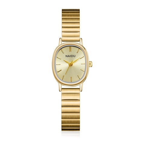 Fashion Women Quartz Watch Oval Alloy Case Metal Expansion Band Bracelet Elegant Wristwatch Minimalist Style