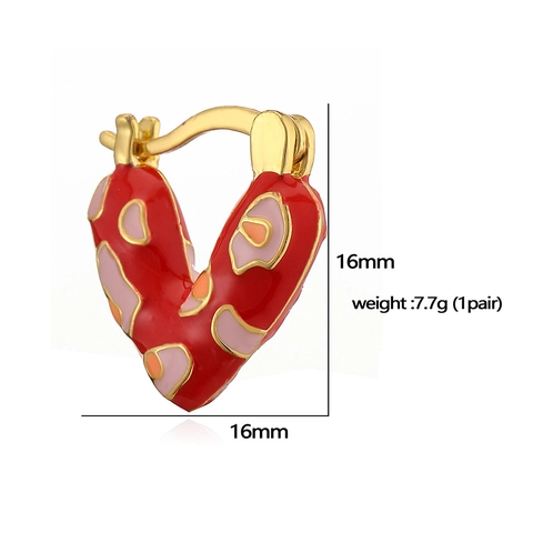 Heart Shaped Hoop Earrings Copper Gold Plated Enamel Colorful Abstract Leopard Print Sweet Style For Women