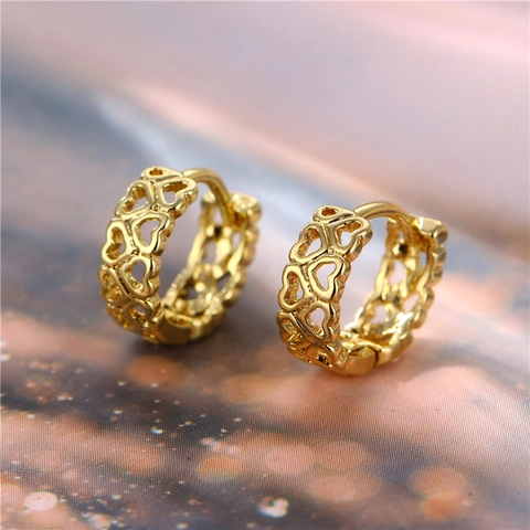 Pendientes De Aro De Corazón Hueco Cobre Chapado En Oro De 18K Joyas Geométricas Simples Para Mujeres