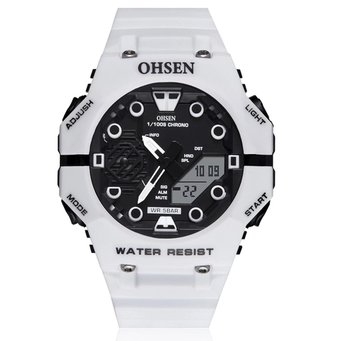 Dual Display Sports Watch Men Chronograph Alarm LED Backlight Waterproof Resin Octagonal Case Rubber Strap Rugged Outdoor Wristwatch