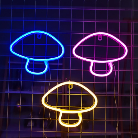LED Neon Mushroom Sign Wall Decor Light USB Battery Powered Atmosphere Night Lamp PC Plastic For Bedroom Party Festival