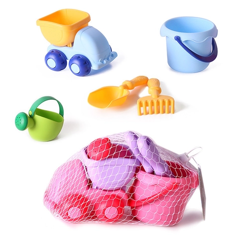 Kids Beach Soft Rubber Sand Play Bucket Shovel Rake Watering Can Dump Truck Summer Outdoor Water Toys For Toddlers