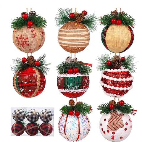 Addobbi Per Albero Di Natale Palle Tessuto Scozzese Lino Avvolto Con Pigne Bacche Decorazioni Appese Per Feste Natalizie Stile Rustico