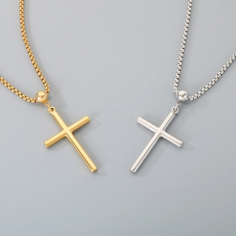 Collar Con Colgante De Cruz Minimalista Acero Inoxidable Pulido Cadena De Caja Joyas Religiosas Para Hombre Mujer