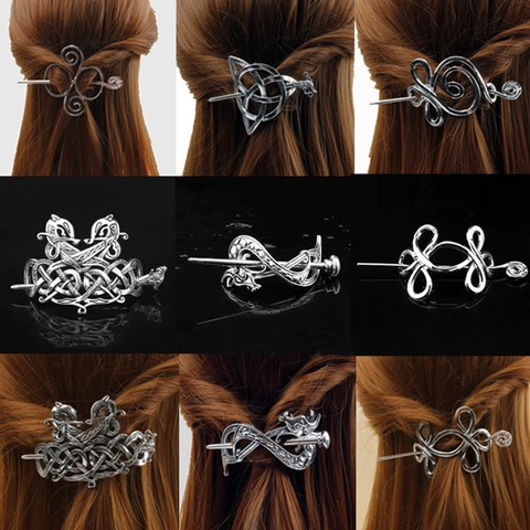 Viking Celtic Knot Hair Stick Metal Dragon Spiral Motif Retro Hairpin Vintage Norse Hair Jewelry Accessory For Women
