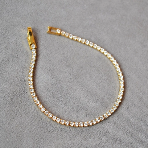 Minimalist Elegant Brass Zirconia Tennis Bracelet For Women Sparkly Gold Silver Plated Single Row Hand Chain Jewelry